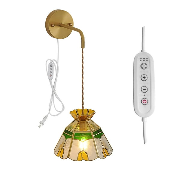 Kiven Plug in Wall Lamp Glass Wall Sconce with 5.9ft Plug-in Cord,Dimmable & Timer, 1-Light Style Wall Lights Fixtures for Bedside Reading E26 Socket