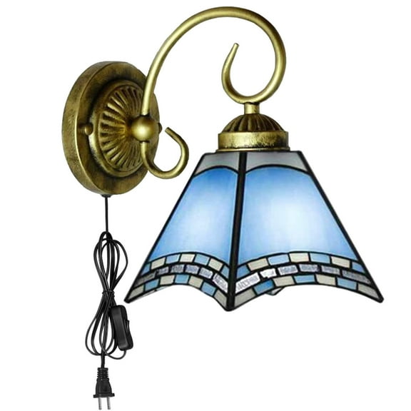 Kiven Plug in Wall Lamp, Tiffany Style Plug in Wall Sconce with Glass Lampshade, 5.9ft Plug-in Cord, E26 Socket