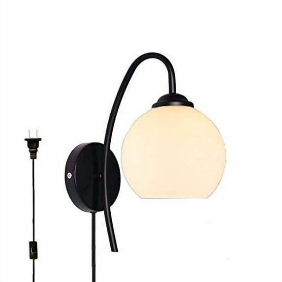 Kiven Plug in Wall Sconce Traditional Wall Light with Cord, Frosted Seeded Glass Shade, Oiled Bronze Finish
