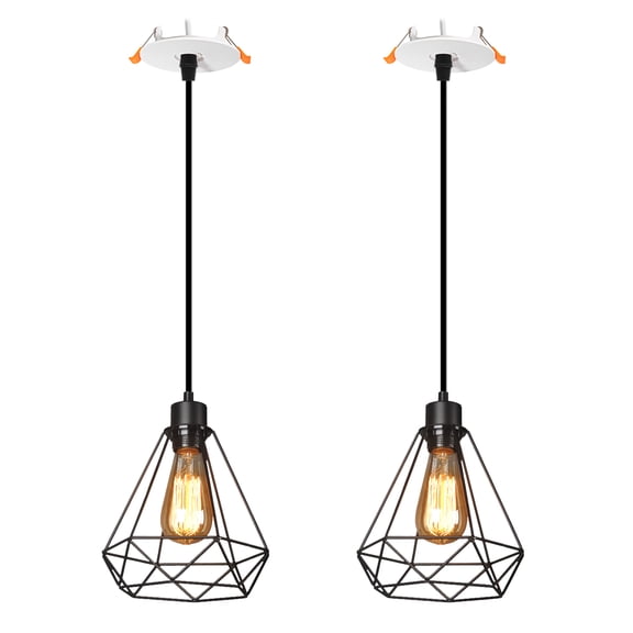 Kiven Recessed Ceiling Light, 2-Light Industrial Style Recessed Downlight with Black Iron Lampshade, Adjustable Pendant Lighting for Bedroom Kitchen Island Home
