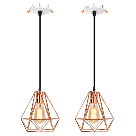 Kiven Recessed Ceiling Light, 2-Light Industrial Style Recessed Downlight with Gold Lampshade, Adjustable Pendant Lighting for Bedroom Kitchen Island Home