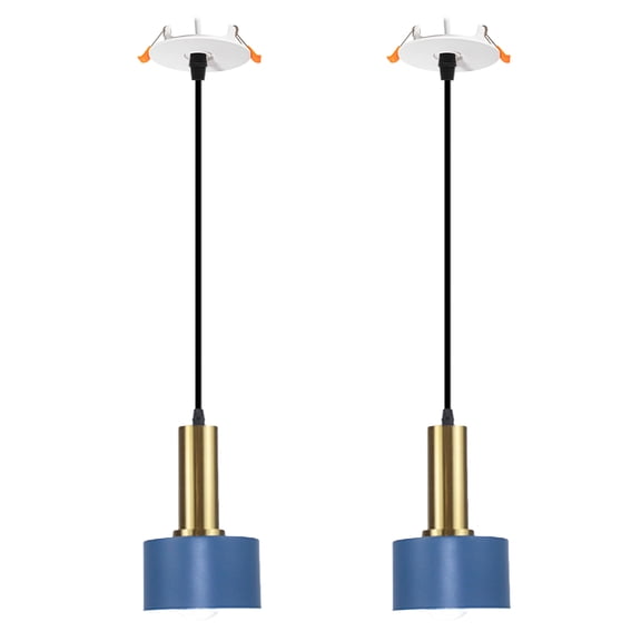 Kiven Recessed Ceiling Light, 2-Light Modern Style Recessed Downlight with Blue Iron Lampshade, Adjustable Pendant Lighting for Bedroom Kitchen Island Home