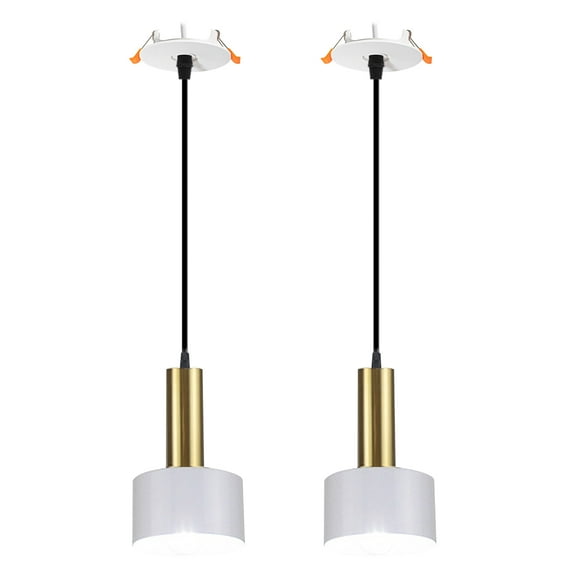 Kiven Recessed Ceiling Light, 2-Light Modern Style Recessed Downlight with White Iron Lampshade, Adjustable Pendant Lighting for Bedroom Kitchen Island Home