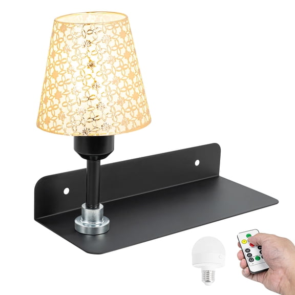 Kiven Rechargeable Wall Sconce with Floating Shelf, Vintage Wall Shelf with Magnetic Light, 1-Light Dimmable Bedside Lamp with Remote Control and Timer for Bedroom Living Room Office DZ0483
