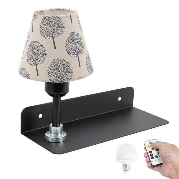 Kiven Rechargeable Wall Sconce with Floating Shelf, Vintage Wall Shelf with Magnetic Light, 1-Light Dimmable Bedside Lamp with Remote Control and Timer for Bedroom Living Room Office DZ0031-XYS