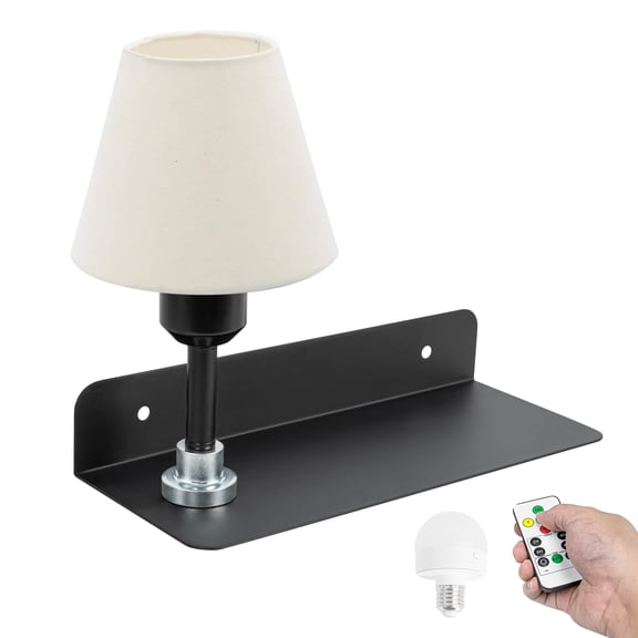 Kiven Rechargeable Wall Sconce with Floating Shelf, Vintage Wall Shelf with Magnetic Light, 1-Light Dimmable Bedside Lamp with Remote Control and Timer for Bedroom Living Room Office DZ0031-W