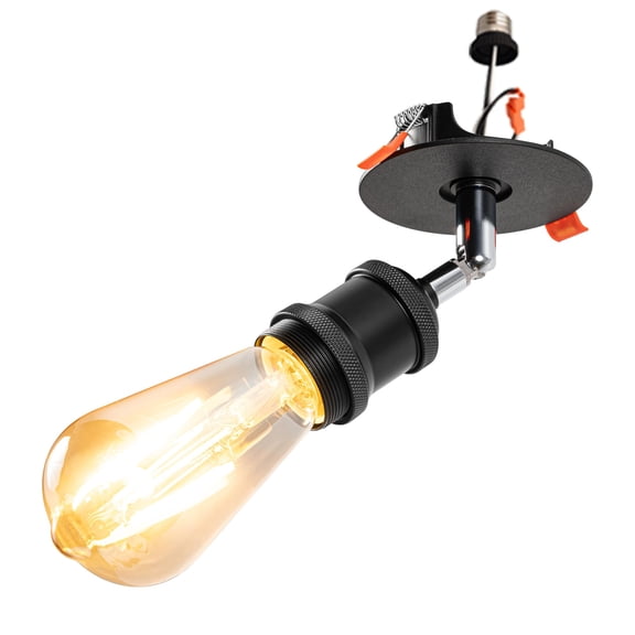 Kiven Retrofit Recessed Lighting with E26 Power Outlet Adapter, 4/5/6 Inch Replacement Conversion Kit Adjustable Angle,1-Light Pendant Lighting for Kitchen Home Black TB0120