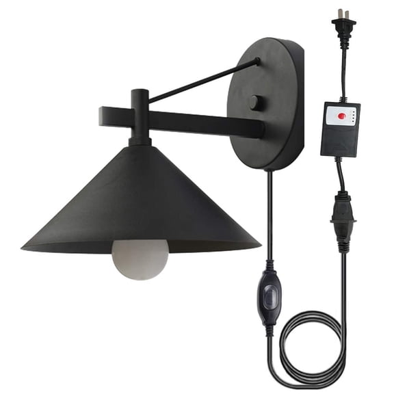 Kiven Timing Wall Sconce Metal Lighting Fixture with in-line Waterproof On/Off Switch Plug in Cord(6 FT) and a Timer Switch Plug in Cord,Smart Wall Lamp Turn On/Off The Light Automatically - 1 Pack