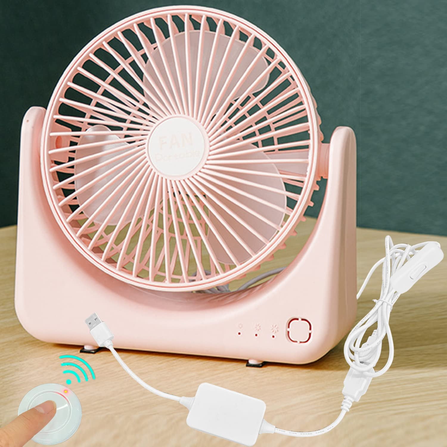 Kiven USB Desk Fan with Remote Control,Small But Powerful,Portable Quiet Wind Desktop Personal Fan,Adjustment Mini Fan for Better Cooling,Home Office Car Indoor Outdoor（Pink）