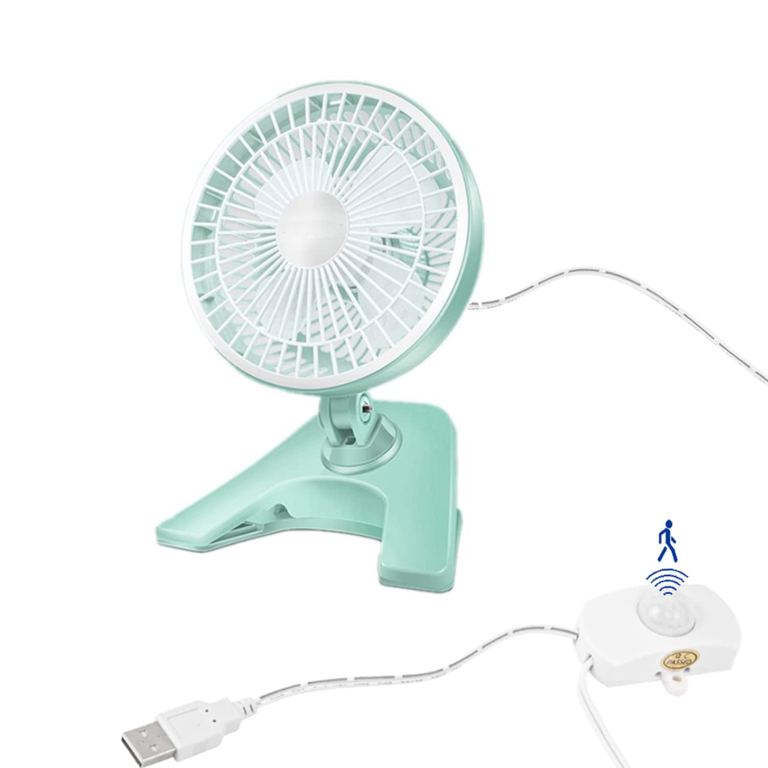 Kiven USB Fan Clip On Portable Fan with Motion Sensor 2 Speed and Adjustable Tilt Fan Mini Car Seat Fan Small USB Desk Personal Fan for Stroller Accessories/Crib/Home Office
