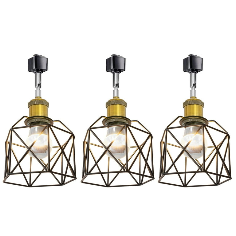 Kiven Vintage Wire Cage Track Lighting Heads Anti Glare J Type Track Lighting Pendant Industrial Black Metal Caged Track Rail Light Fixture 3 Light
