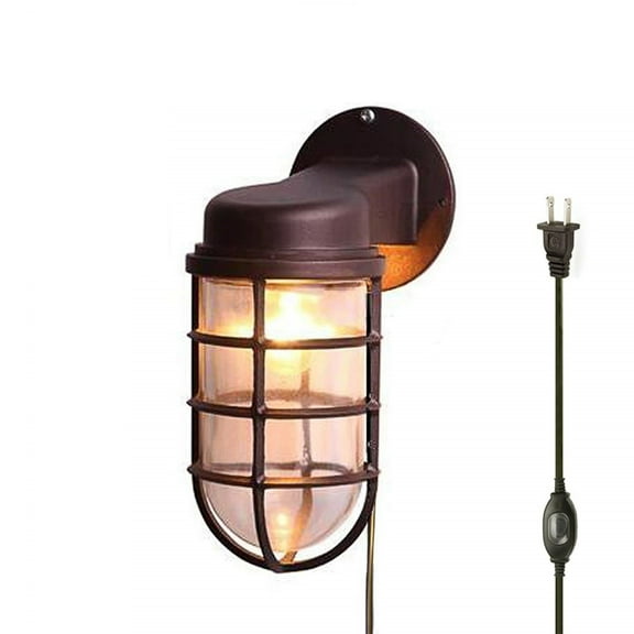 Kiven Wall Lamp Hooded Cage Outdoor Wall Light with Waterproof On/Off Switch and UL Plug - 1 Pack