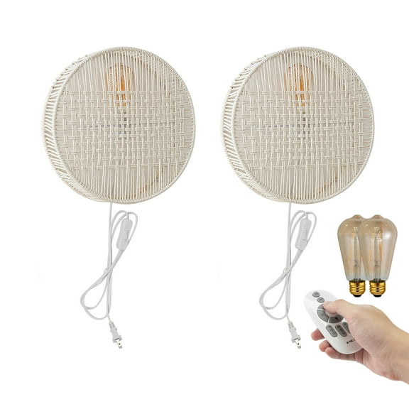Kiven Wall Lamp with Plug in Cord and Remote, Bohemia Style Wall Sconces with ON/OFF Switch Indoor,Dimmable Plug in Wall Sconce for Bedroom, Dark Corner, Bathroom, Wall Decor,Set of 2