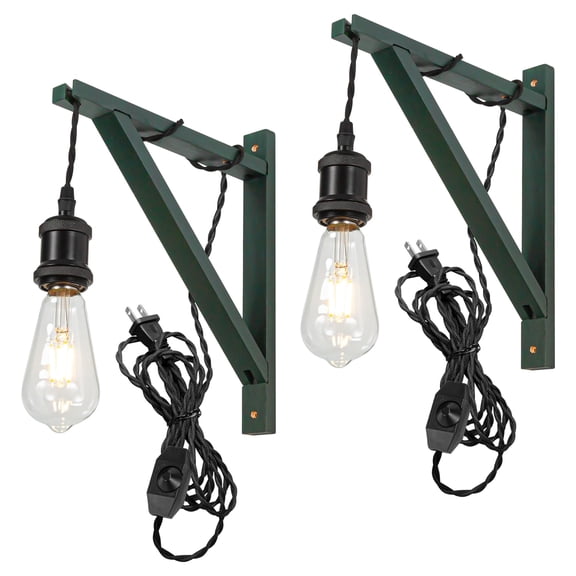 Kiven Wall Mounted Reading Light,Set of 2 Dimmable Bedside Headboard Lights with Adjustable Swing Arm, Farmhouse Plug in Wall Lamp for Bedroom Reading Home Decor Plant,Green