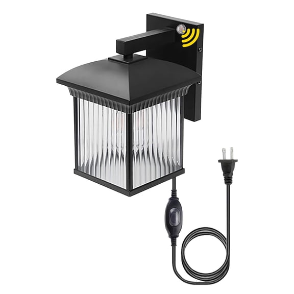 Kiven Waterproof Exterior Outdoor/Indoor Wall Light, Plug-in Black Wall Mount Lantern Light , Dusk-to-Dawn,Industrial Porch light for House, Garage, Patio E26 Socket BD3155CH