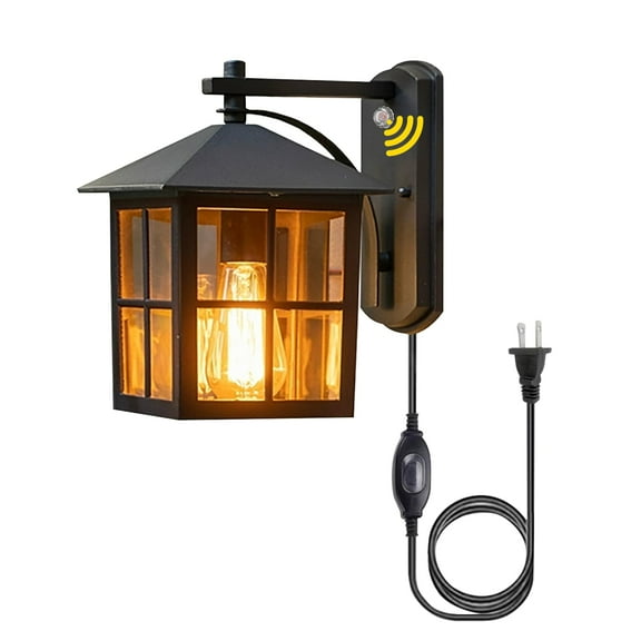 Kiven Waterproof Exterior Outdoor/Indoor Wall Light, Plug-in Black Wall Mount Lantern Light , Dusk-to-Dawn,Industrial Porch light for House, Garage, Patio E26 Socket BD3152