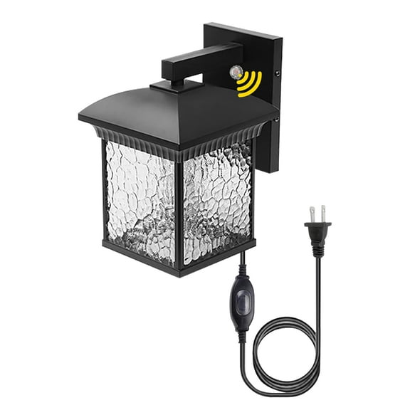 Kiven Waterproof Exterior Outdoor/Indoor Wall Light, Plug-in Black Wall Mount Lantern Light , Dusk-to-Dawn,Industrial Porch light for House, Garage, Patio E26 Socket BD3155SW