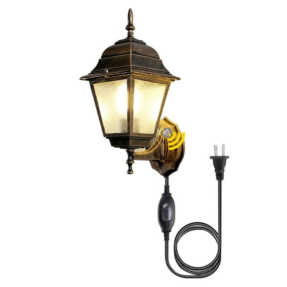 Kiven Waterproof Exterior Outdoor/Indoor Wall Light, Plug-in Wall Mount Lantern Light , Dusk-to-Dawn,Industrial Porch light for House, Garage, Patio BD0742GL