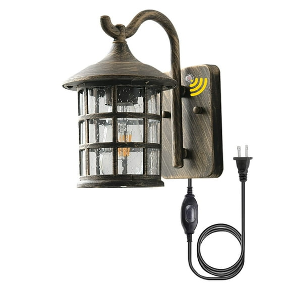 Kiven Waterproof Exterior Outdoor/Indoor Wall Light, Plug-in Wall Mount Lantern Light , Dusk-to-Dawn,Industrial Porch light for House, Garage, Patio BD1985GL