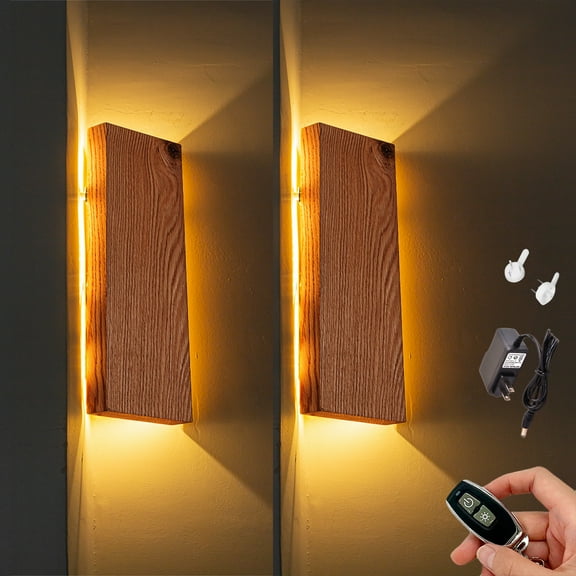 Kiven Wood Hover Corner Accent Light,Battery Operated LED Accent Wall Light, Dimmable Floating Corner Lamp, Modern Corner Wall Light for Dark Corner, Apartments, Dorms, Bedroom(Set of 2)