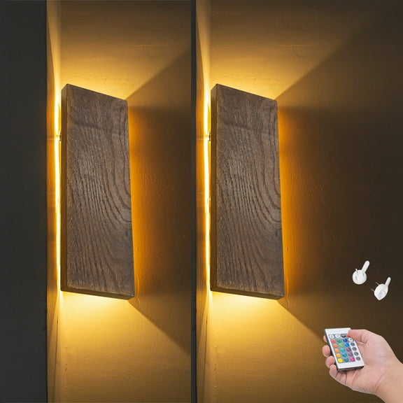 Kiven Wood Hover Corner Accent Light, LED Accent Wall Light, Dimmable Floating Corner Lamp, Modern Battery Operated Corner Wall Light for Dark Corner, Apartments, Dorms, Bedroom(Set of 2)