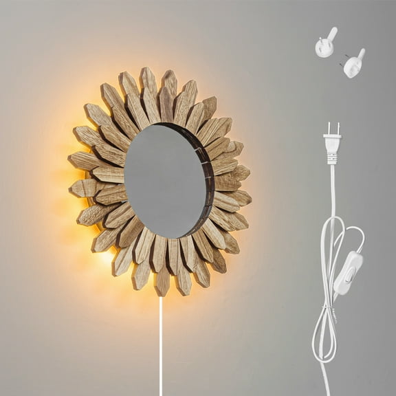 Kiven Wooden Plug in Wall Lamp , Modern LED Wall Sconce, 1-Light Accent Lighting with 5.9ft Plug in Cord for Living Room Bedside Hallway Vanity Table,Warm White 3000K