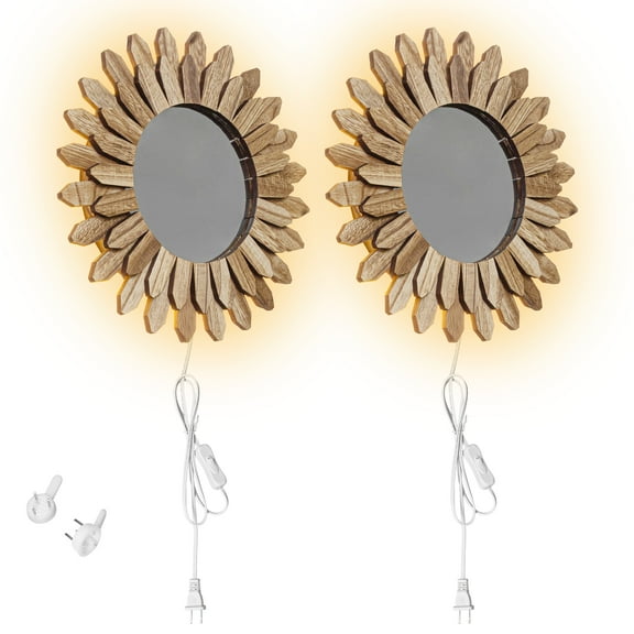 Kiven Wooden Plug in Wall Lamp , Modern LED Wall Sconce, Set of 2 Accent Lighting with 5.9ft Plug in Cord for Living Room Bedside Hallway Vanity Table,Warm White 3000K