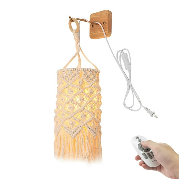 Kiven wall lamp with plug in cord and Remote, Bohemian Style Wall Sconces with ON/OFF Switch Indoor,Dimmable Plug in Wall Sconce for Dark Corner, Bathroom, Wall Decor,Bedroom,1-Light