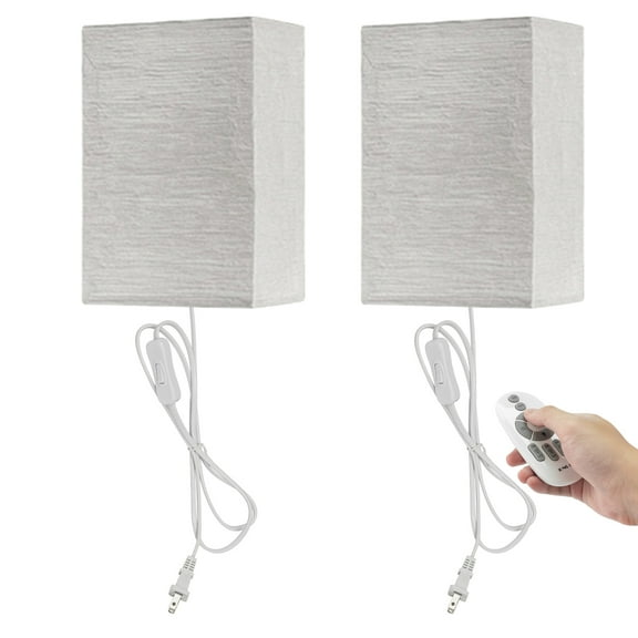 Kiven wall lamp with plug in cord and Remote, Modern Paper Wall Sconces with ON/OFF Switch Indoor,Dimmable Plug in Wall Sconce for Bathroom, Wall Decor,Bedroom,Dark Corner,Set of 2