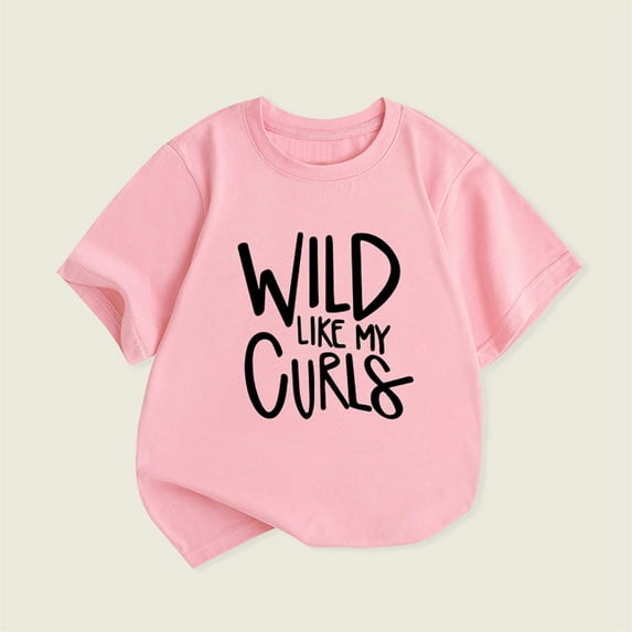 Kiviey Cute Shirts for Girls Summer Short Sleeve Crew Neck Letter Graphic Shirts Casual Blouse Tops Size 5-6