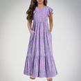 thumbnail image 1 of Kiviey Dress for Girls Ruffle Cap Sleeve Maxi Dress with Pockets Vacation Beach Dress Size 8-9, 1 of 5
