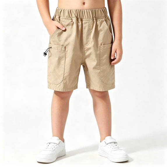 BCSIOAOI Shorts for Boys Cotton Fashion Casual Shorts Pockets Solid Five Quarter Shorts Khaki 7-8 Years