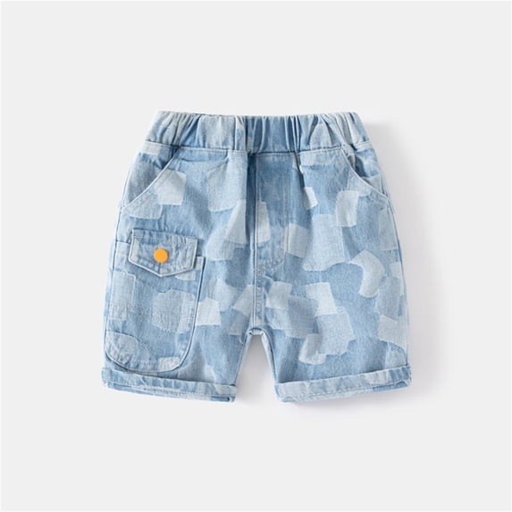 Kiviey Shorts for Boys Denim Shorts Hot Shorts Cropped Elastic Waisted Print Five Quarter Pants Size 2T-7Y