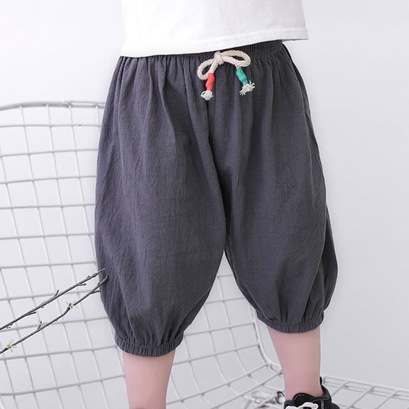 Kiviey Shorts for Girls Cotton Linen Lantern Shorts Solid Five Quarter Pants Size 2T-8Y
