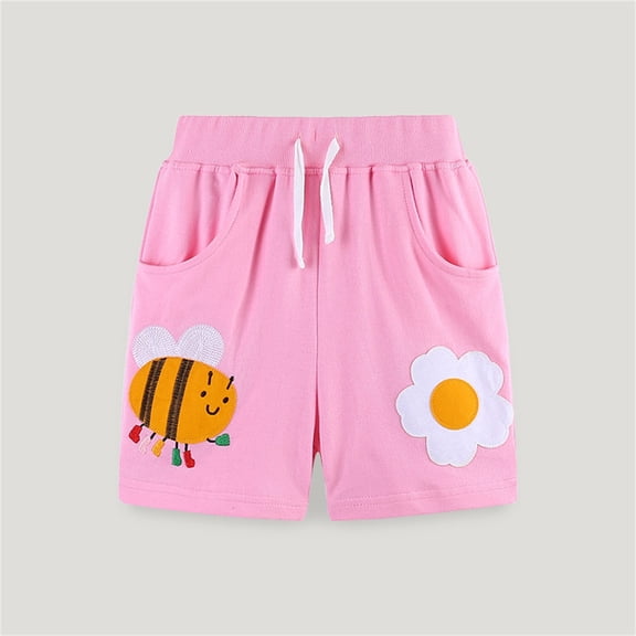 Kiviey Summer Shorts for Boys Cotton Denim Shorts Cute Casual Overalls Shorts Elastic Waisted Print Pants Size 2T-7Y