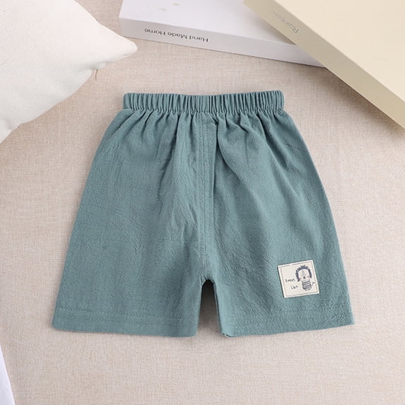 Kiviey Summer Shorts for Girls Cotton Linen Denim Shorts Cute Casual Overalls Shorts Elastic Waisted Print Pants Size 12M-6Y