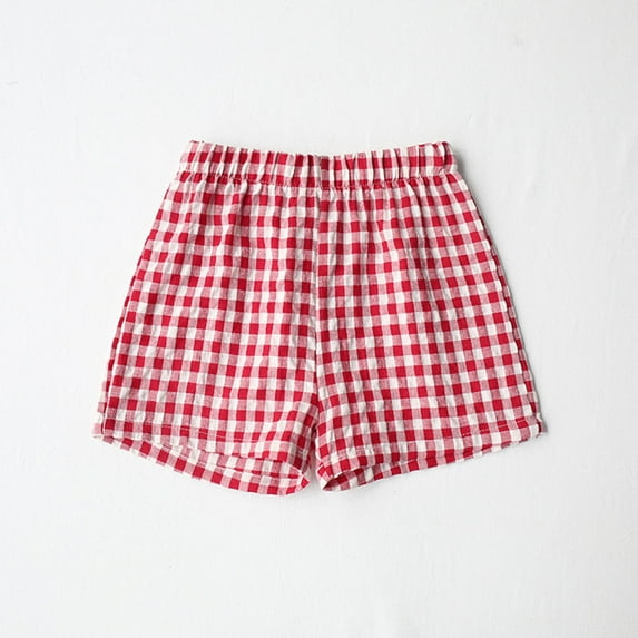 Kiviey Summer Shorts for Girls Cotton Linen Ice Fashion Cute Shorts Loose Solid Plaid Pants Size 12M-9Y