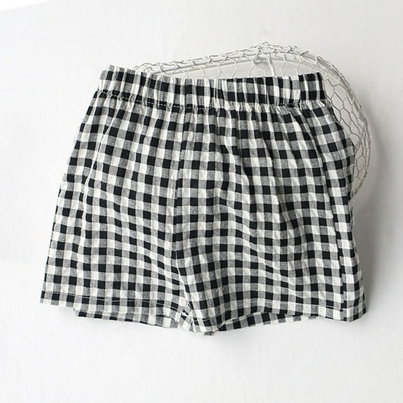 Kiviey Summer Shorts for Girls Cotton Linen Ice Fashion Cute Shorts Loose Solid Plaid Pants Size 12M-9Y