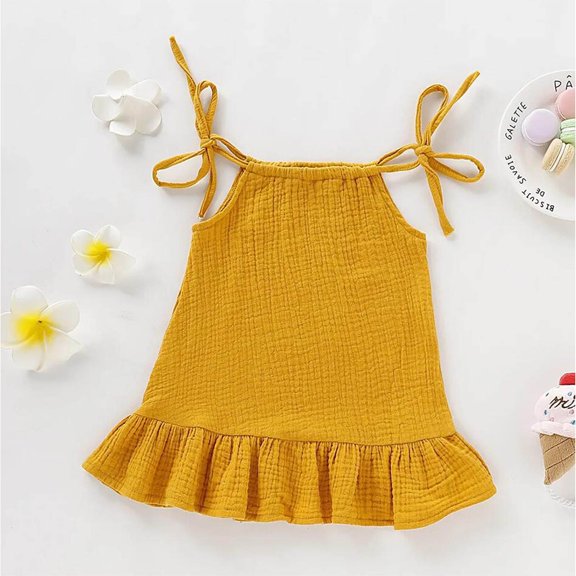 Kiviey Sundress for Girls Cute Casual Children Bandage Solid Sleeveless Crew-Neck Dress Baby Girls Dress Size 3-4T