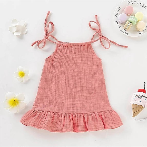 Kiviey Toddler Summer Dress Cute Casual Children Bandage Solid Sleeveless Crew-Neck Dress Baby Girls Dress Size 4-5T
