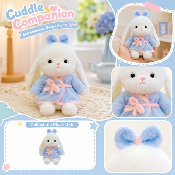 Kivin Cute Cartoon Stuffed Plush Toy, Fluffy Soft Decorative Plush Doll, Dress Up Bunny & Strawberry Cat Shaped Decor Pillow Ornament, Premium Skin-Friendly Plush Gift for Home Decor & Stress Relief
