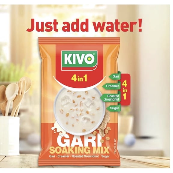 Kivo 4-in-1 Gari Mix (Pack of 3) | Instant Ghanaian Gari Soakings Mix | Gari with Milk, Sugar & Groundnuts | Ready-to-Eat African Snack | 126 g | Jaydek Foods