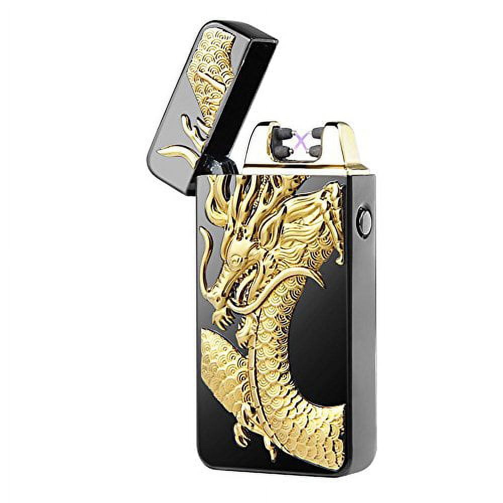 Kivors USB Rechargeable Windproof Flameless Electronic Double Pulse Arc  Lighter Belief Chinese Dragon Lighter 