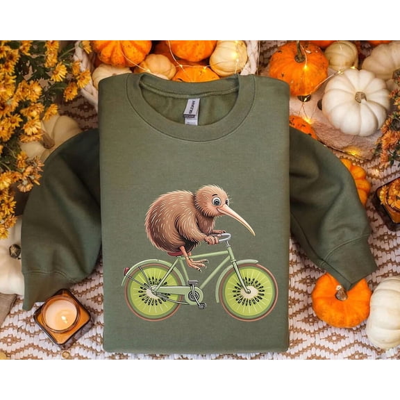 Kiwi Bird Bicycle Sweatshirt: Quirky Fruit Wheels Pullover TSHIRT All Size S-5XL