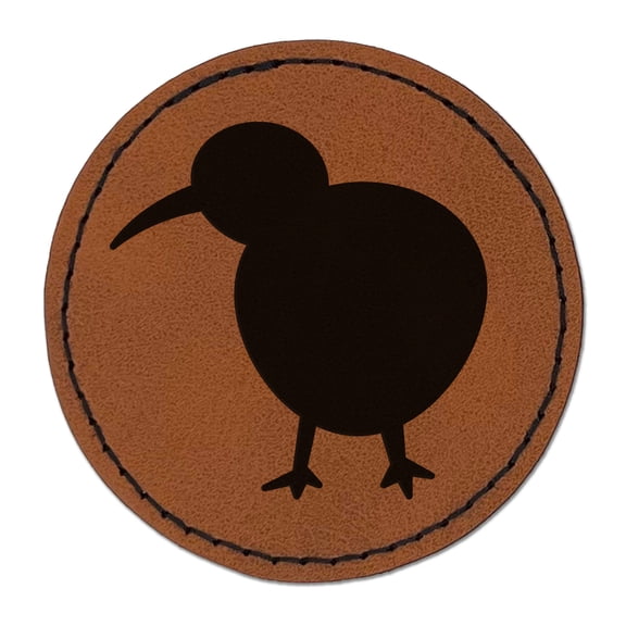 Kiwi Bird Solid 2.5" Faux Leather Round Engraved Iron-On Patch - Brown