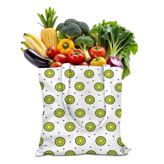 Kiwi Canvas Tote Bag Cute Tropical Kiwi Fruit Green Slices Pattern Print Design Aesthetic Kawaii Cartoon Funny Reusable Eco-Friendly Lightweight Foldable Shopping Bag
