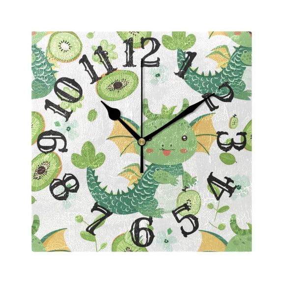 Kiwi Dinosaurs Wall Clock Square Silent Non Ticking Battery Operated Clock for Home Bathroom Kitchen Bedroom Living Room