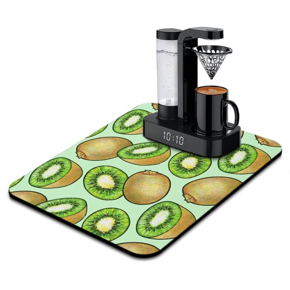Kiwi Dish Drying Mat 18x24in, Cute Green Tropical Kiwi Slices Pattern Absorbent Kitchen Mat