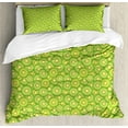 thumbnail image 1 of Kiwi Duvet Cover Set, Illustration of Continuous Pattern with Exotic Fruit Slices, Decorative 3 Piece Bedding Set with 2 Pillow Shams, Queen Size, Lime Green Pastel Yellow, by Ambesonne, 1 of 3