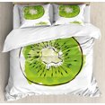 thumbnail image 1 of Kiwi Duvet Cover Set, Illustration of Exotic Fruit Halved Round Slice, Decorative 3 Piece Bedding Set with 2 Pillow Shams, King Size, Lime Green Yellow, by Ambesonne, 1 of 3